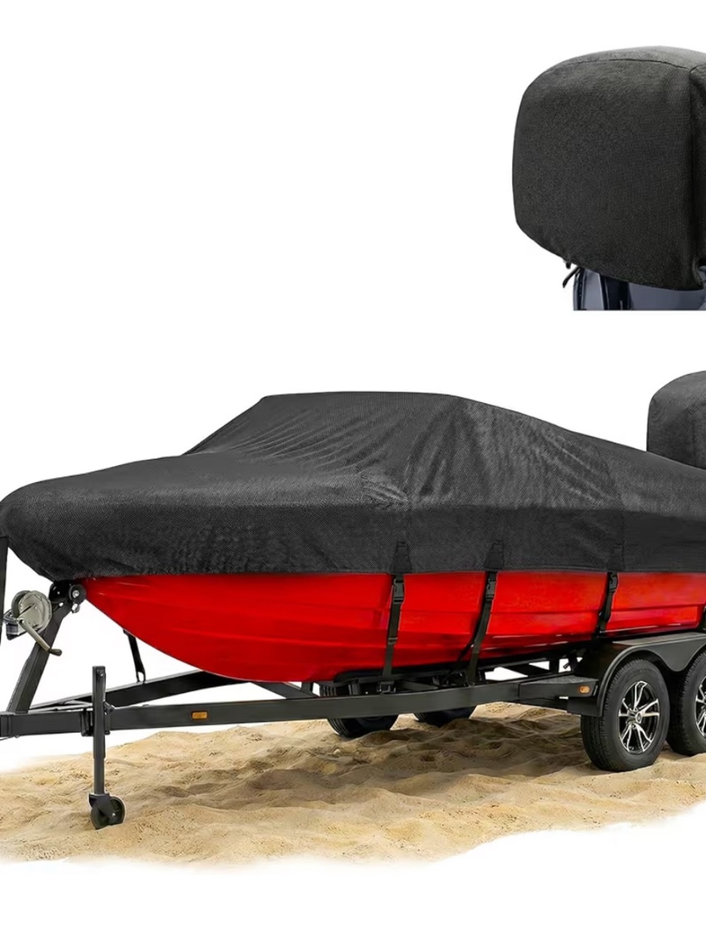 FOCEAN 1200D Black Boat Cover 16-18ft, waterproof Heavy Duty Marine Tarp